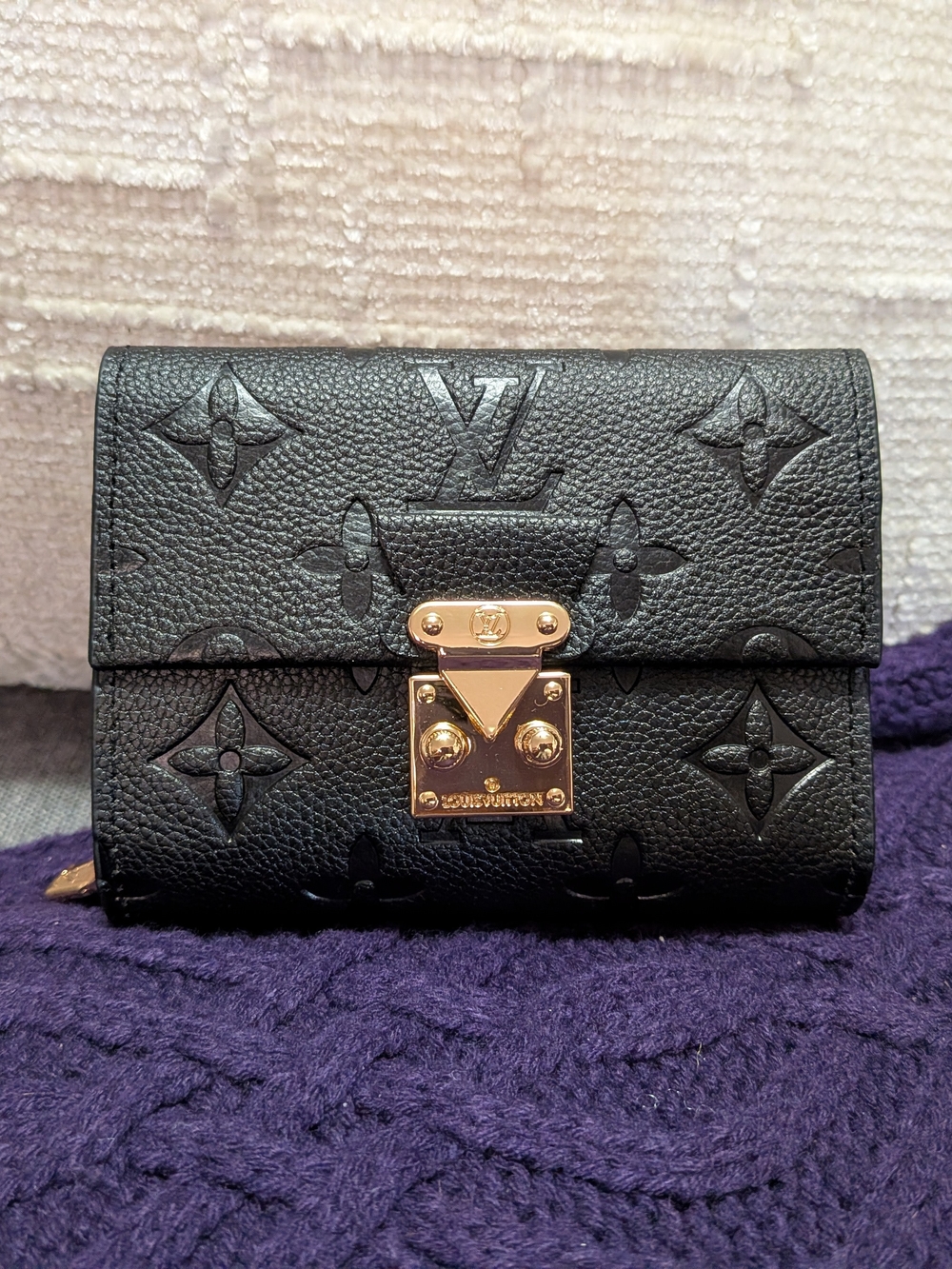 Black Monogram Embossed Small Wallet with Gold Hardware